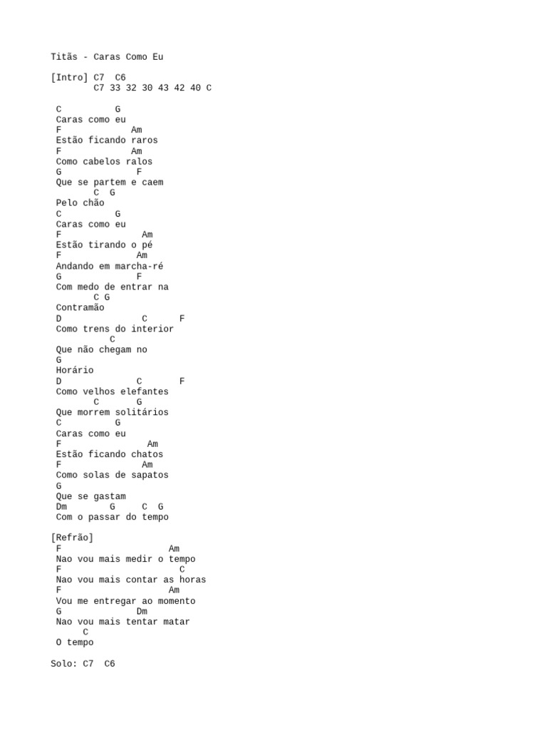 Caras Como Eu - Letra de Titãs | PDF