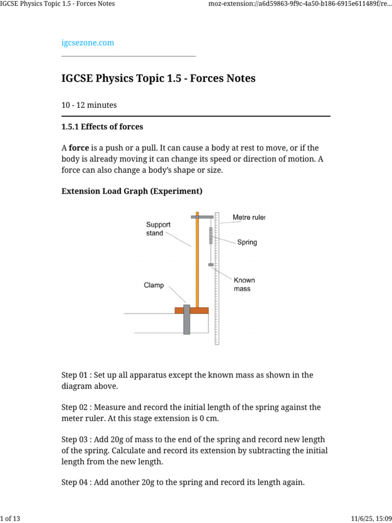 IGCSE Physics Forces Study Guide | PDF | Force | Acceleration