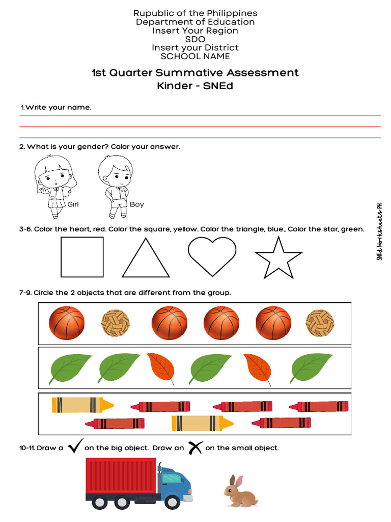1stQ - Summative - Kinder-SNEd - Englishh | PDF