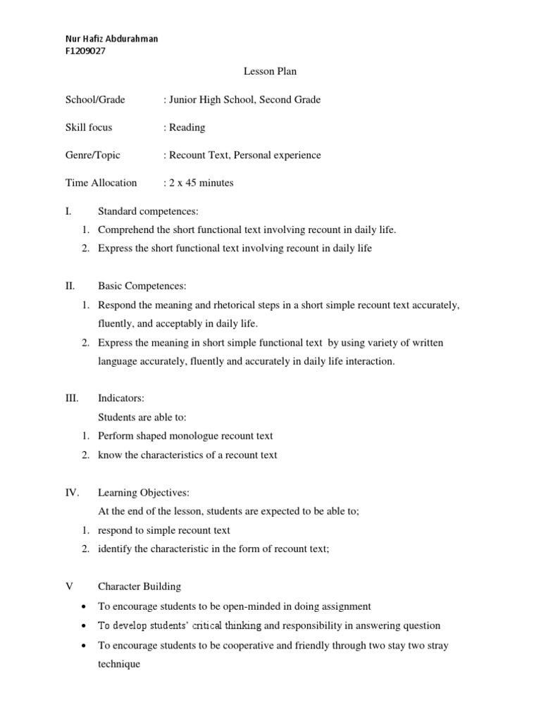 Leson Plan of Reading | PDF | Lesson Plan | Homework