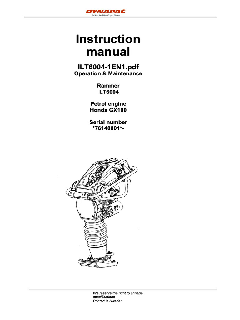 Compaction Equipment Rammers Rammer LT6004 Operation Manual | PDF