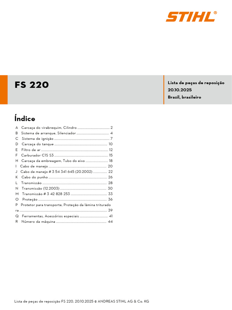 Peças de Reposição FS 220 - 2025 | PDF | Engenharia Mecânica | Metalurgia