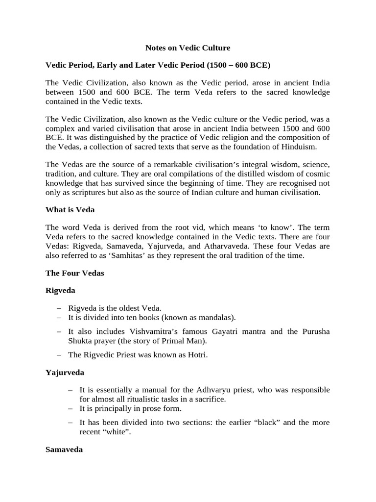 Overview of Vedic Culture and Periods | PDF | Vedas | Indian Religions