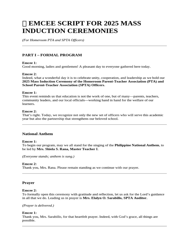 2025 Mass Induction Ceremony Script | PDF