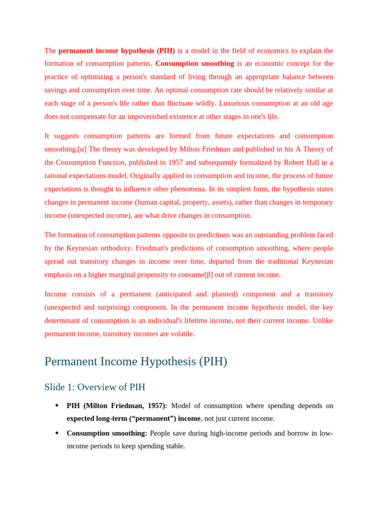 Understanding Permanent Income Hypothesis | PDF | Consumption ...