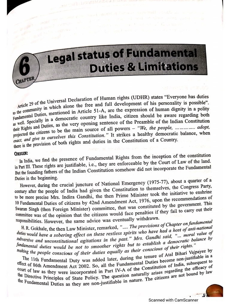 Legal Status of Fundamental Duties and Limitations (CVAC 2) | PDF