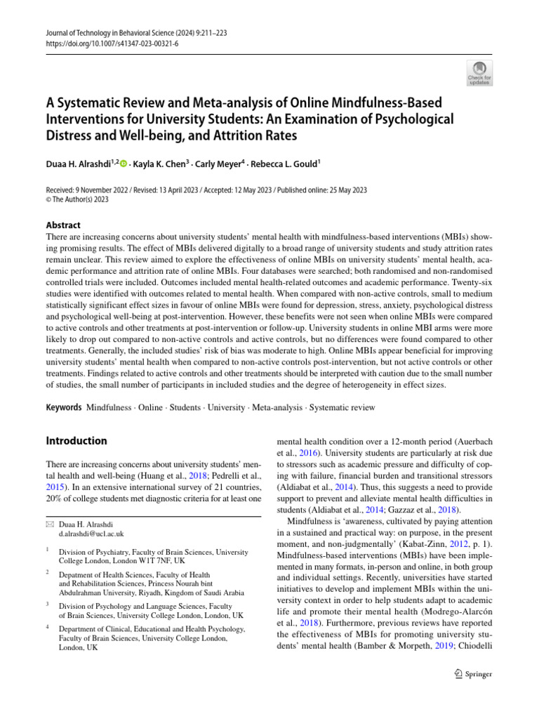 (PDF) A Systematic Review and Meta-Analysis of Online Mindfulness-Based ...