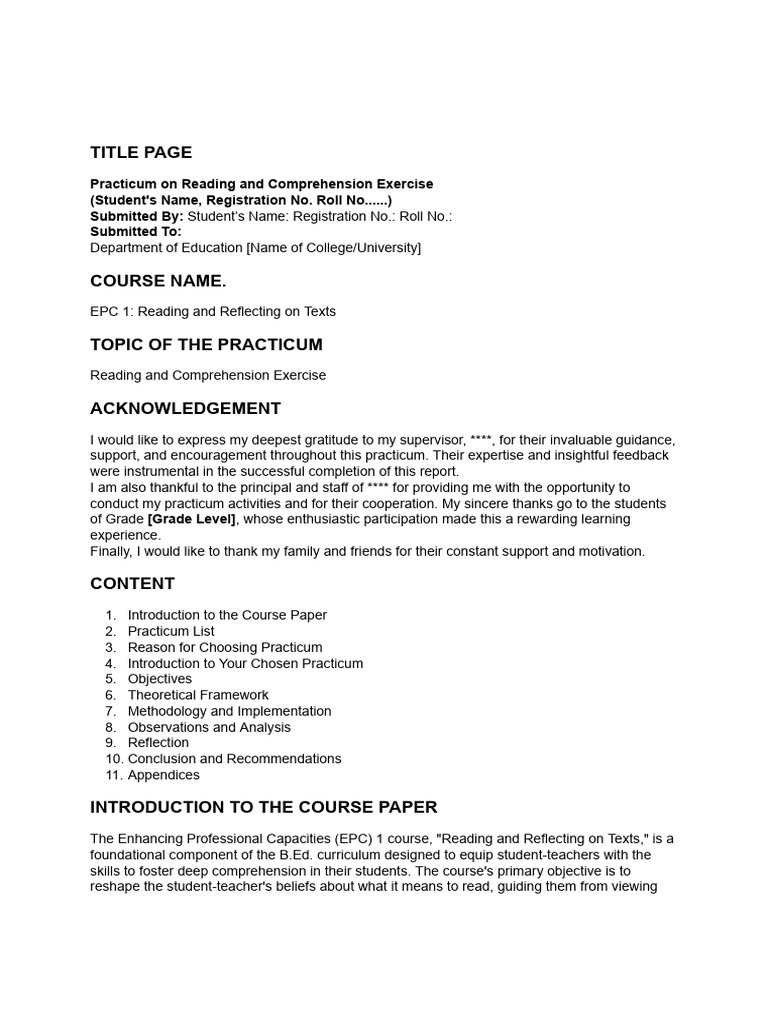B.ed Practicum On EPC 1 - Reading and Comprehension PDF | PDF | Reading ...