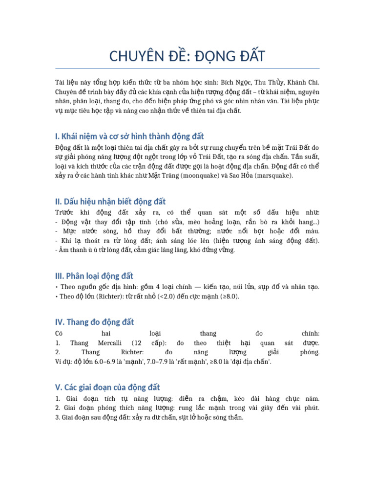 Chuyen de Dong Dat Hoan Chinh | PDF