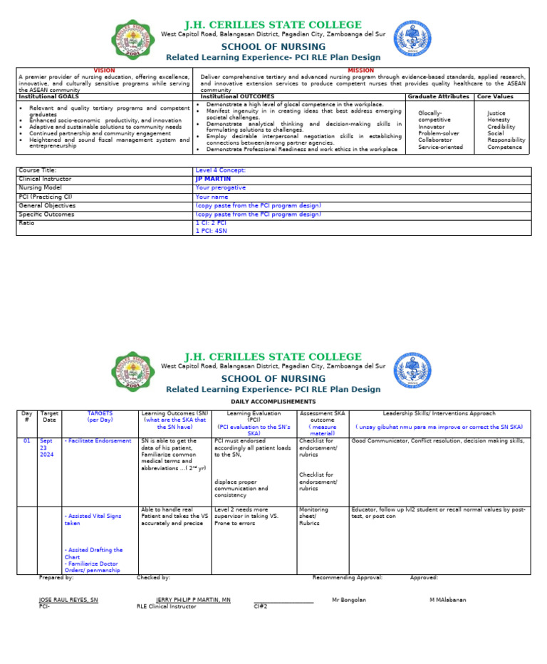 Rle Pci Daily Accomplishment Report | PDF | Nursing | Health Care
