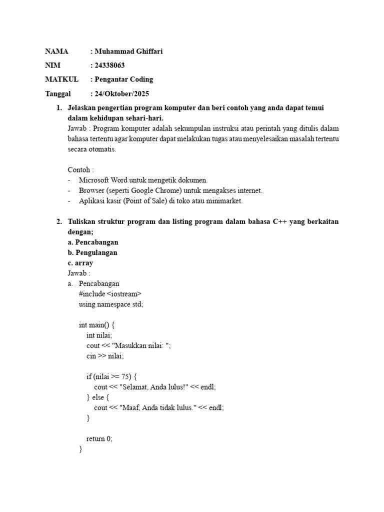 Panduan Program C++ untuk Pemula | PDF