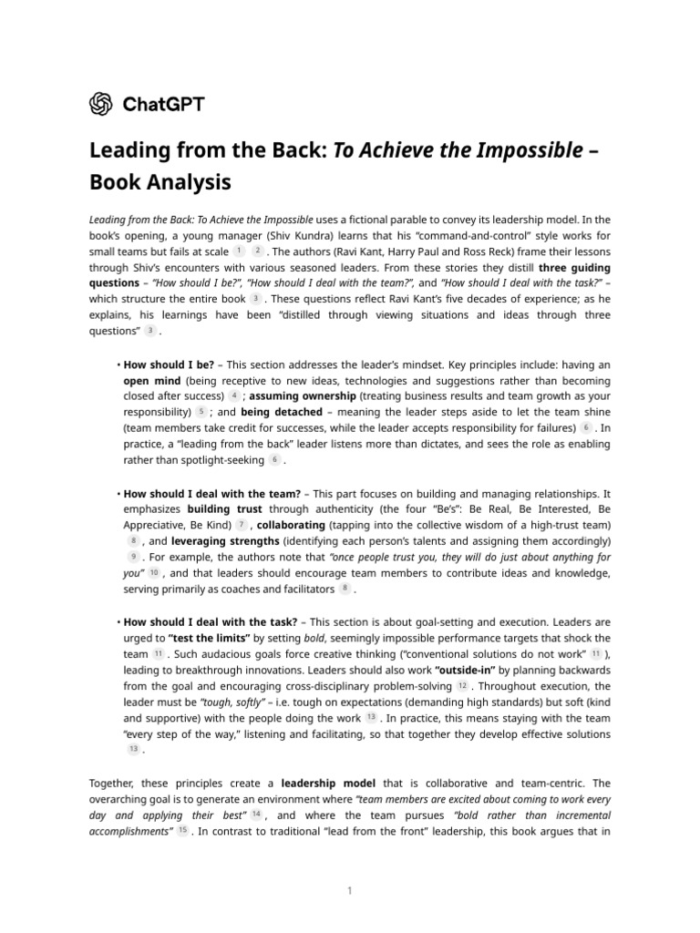 Leading From The Back - To Achieve The Impossible - Book Analysis | PDF ...