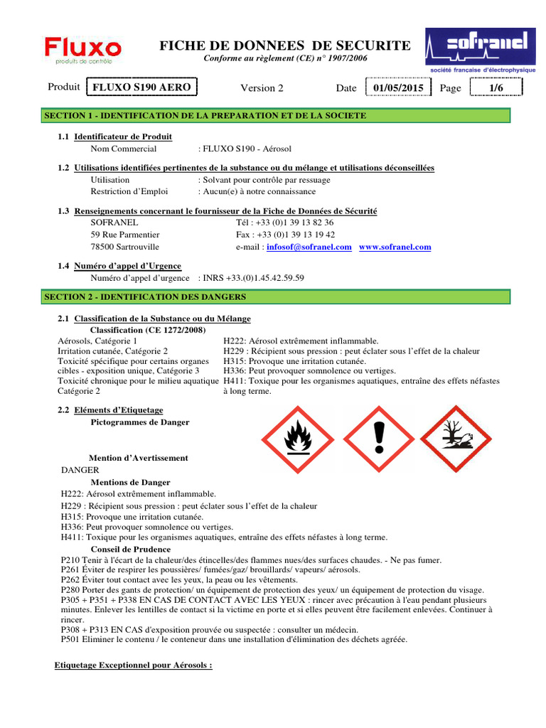 Fiche de sécurité FLUXO S190 AERO | PDF