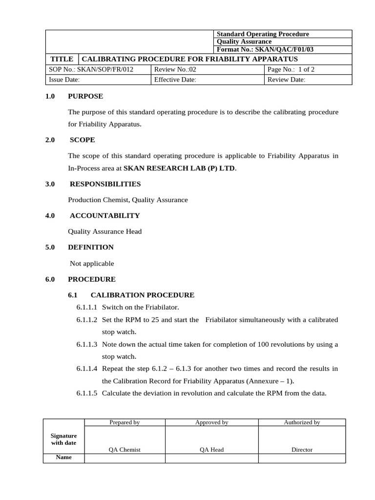CALIBRATION of Friability Apparatus | PDF | Calibration