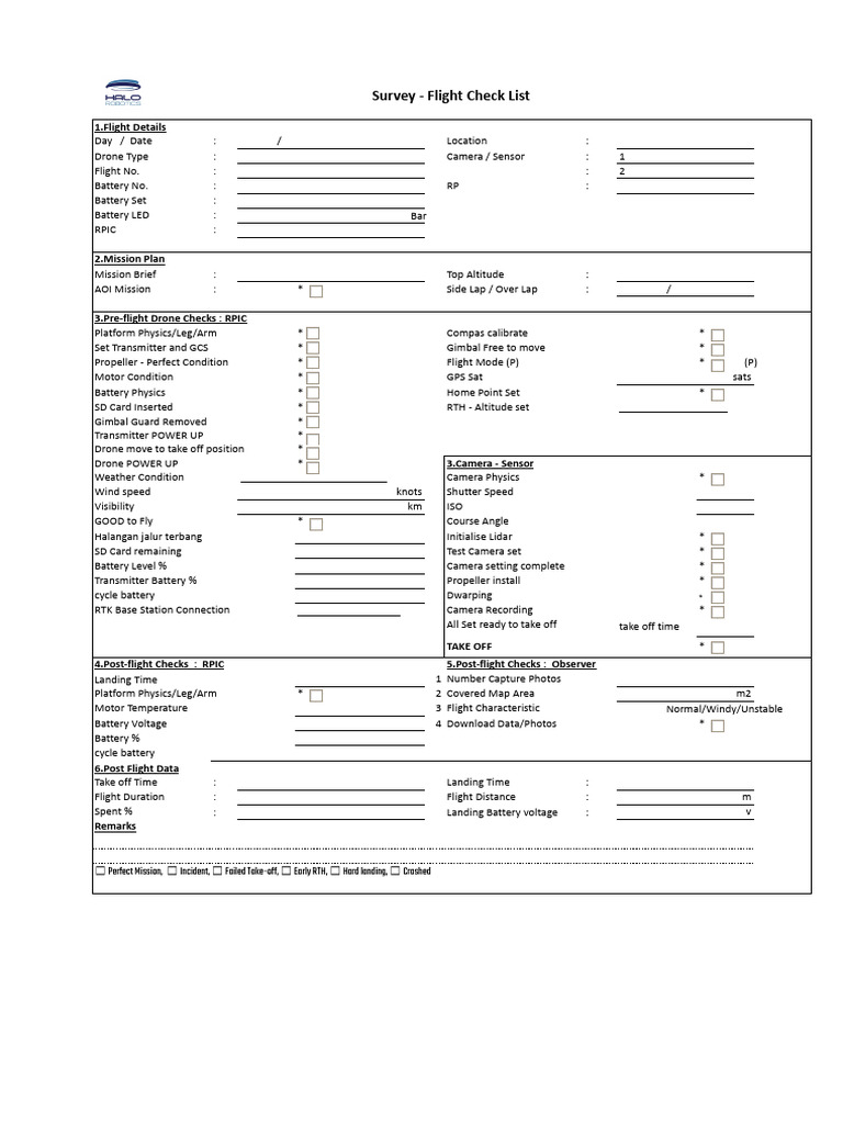 Drone Flight Checklist Survey | PDF | Unmanned Aerial Vehicle | Camera