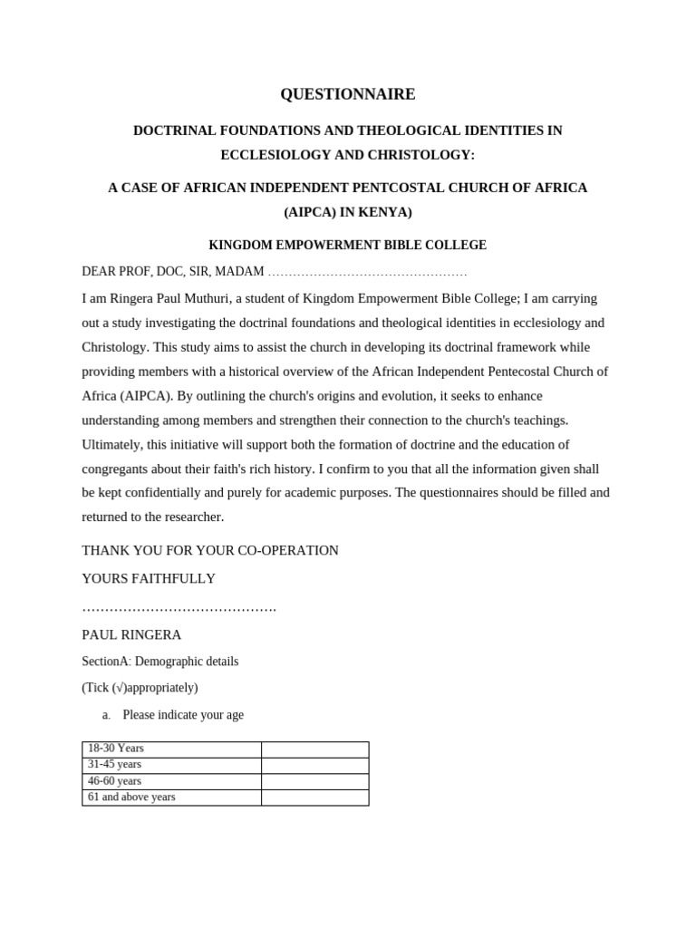 AIPCA Doctrinal Foundations Survey | PDF | Christian Church | Christology