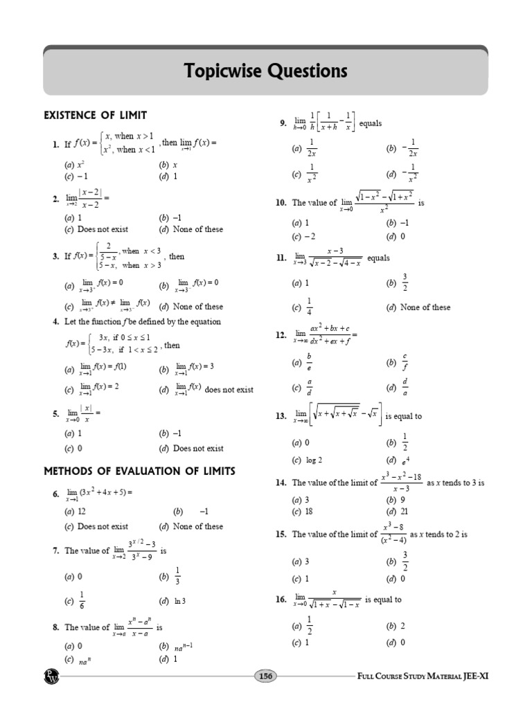 JEE XI Limit Evaluation Study Guide | PDF | Arithmetic | Number Theory