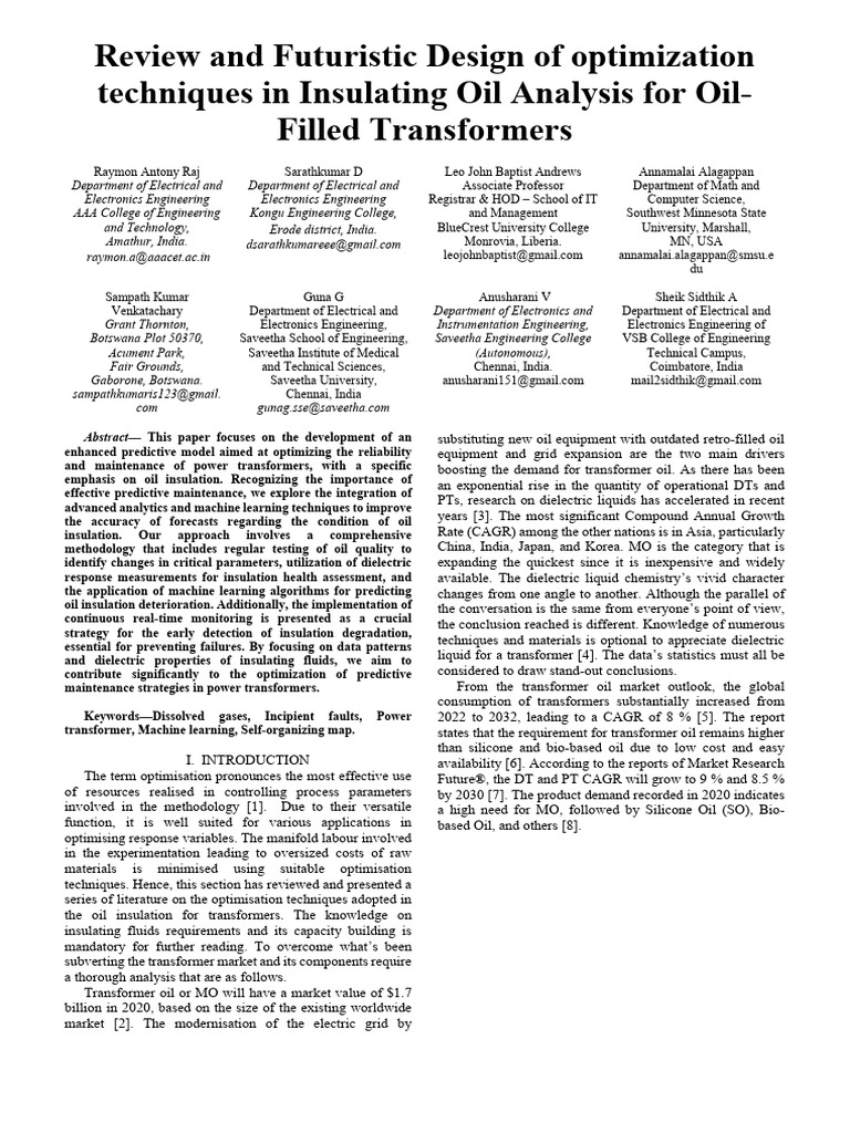 Optimizing Transformer Oil Analysis Techniques | PDF | Reliability ...