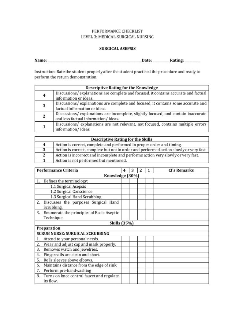 Medical-Surgical Nursing Checklist | PDF | Hand