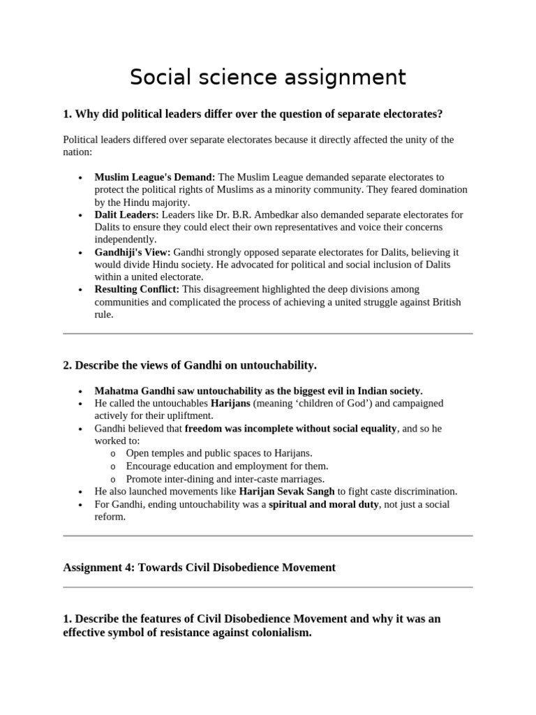 Social Science Assignment | PDF | Dalit | Mahatma Gandhi