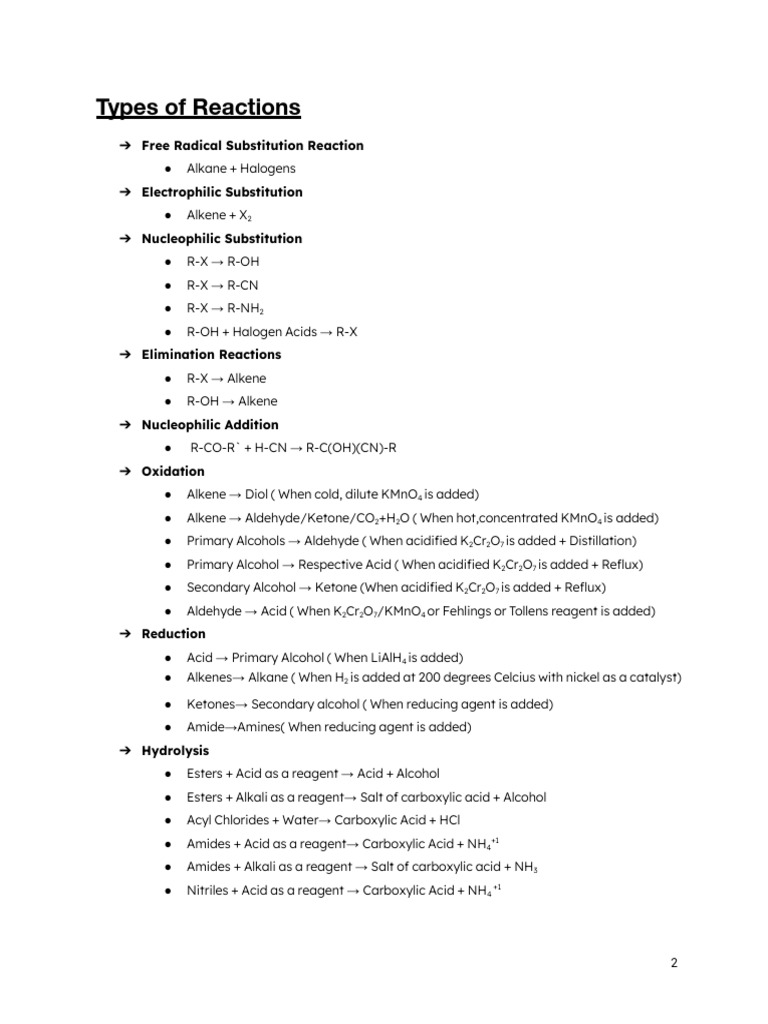 Overview of Organic Reaction Types | PDF | Aldehyde | Chemical Reactions