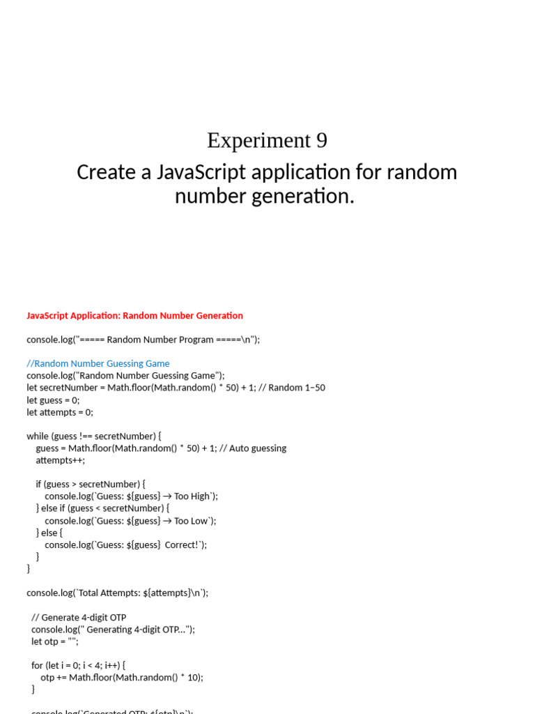 JavaScript Random Number & OTP Generator | PDF