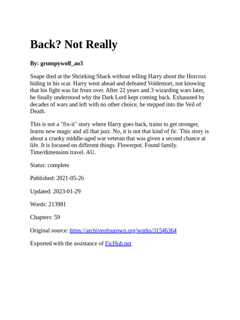 Back Not Really by Grumpywolf Ao3-9ub68cdn | PDF | Harry Potter