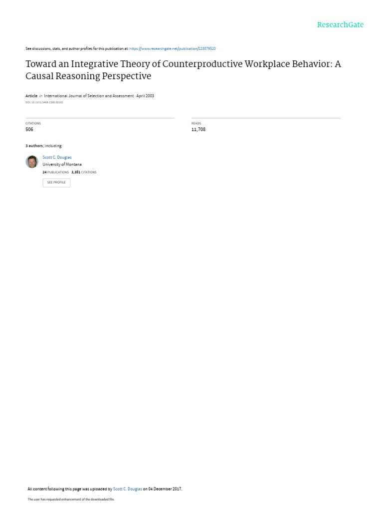 Toward An Integrative Theory of Counterproductive Workplace Behavior A ...