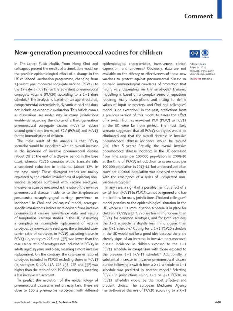 New Pneumococcal Vaccines for Children | PDF | Medical Specialties ...