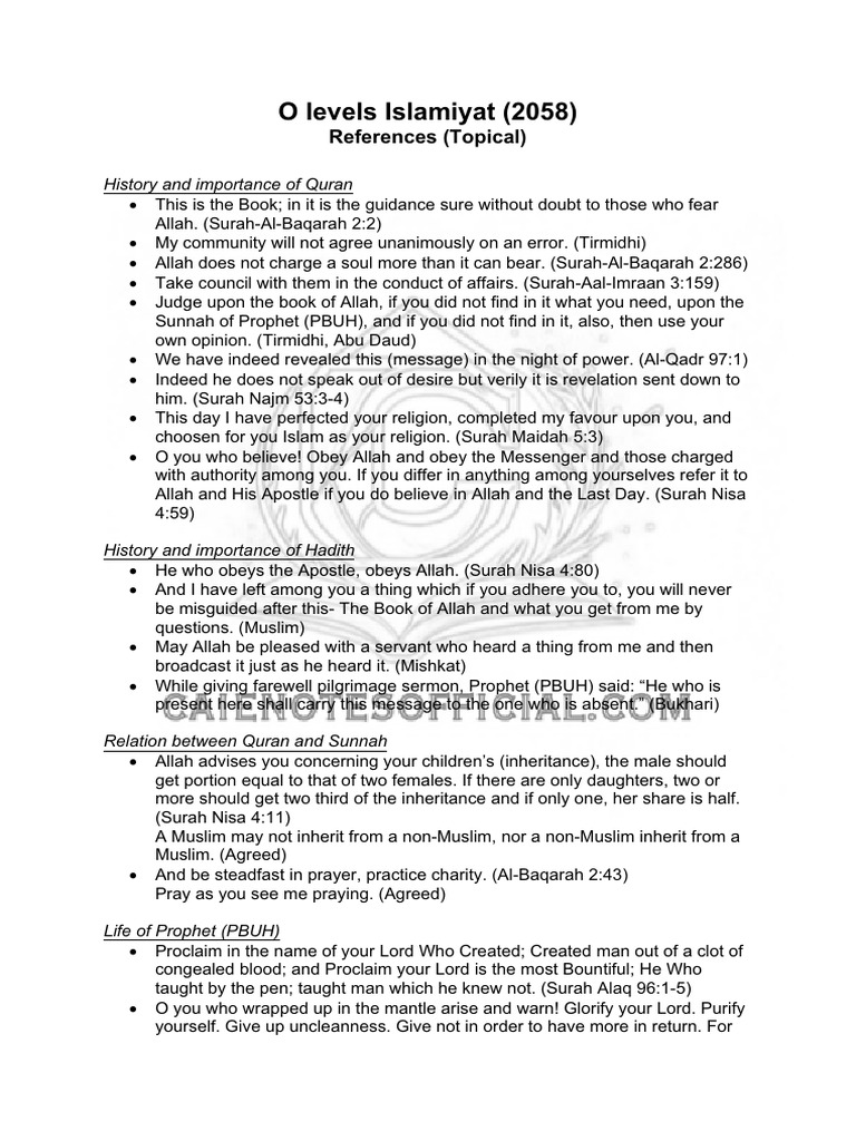O Levels Islamiyat Study Guide | PDF | Prophets And Messengers In Islam ...