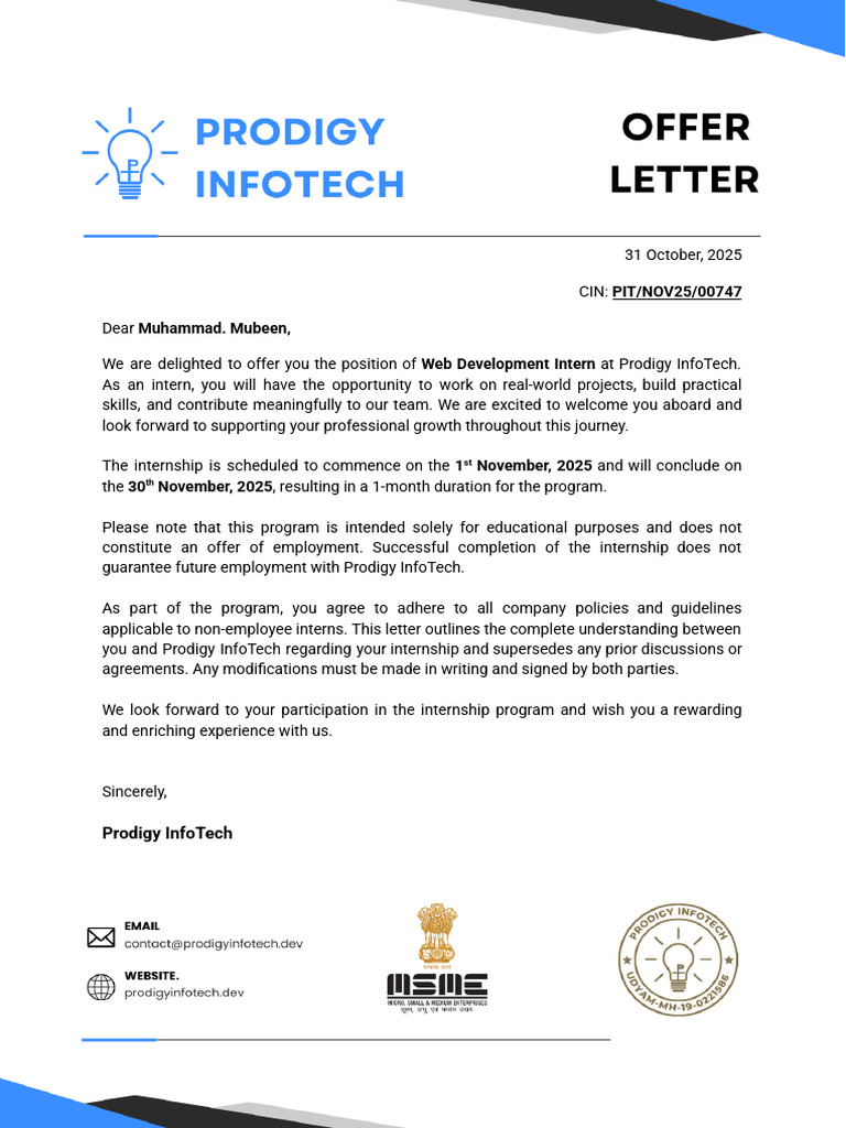Web Development Internship Offer Letter | PDF