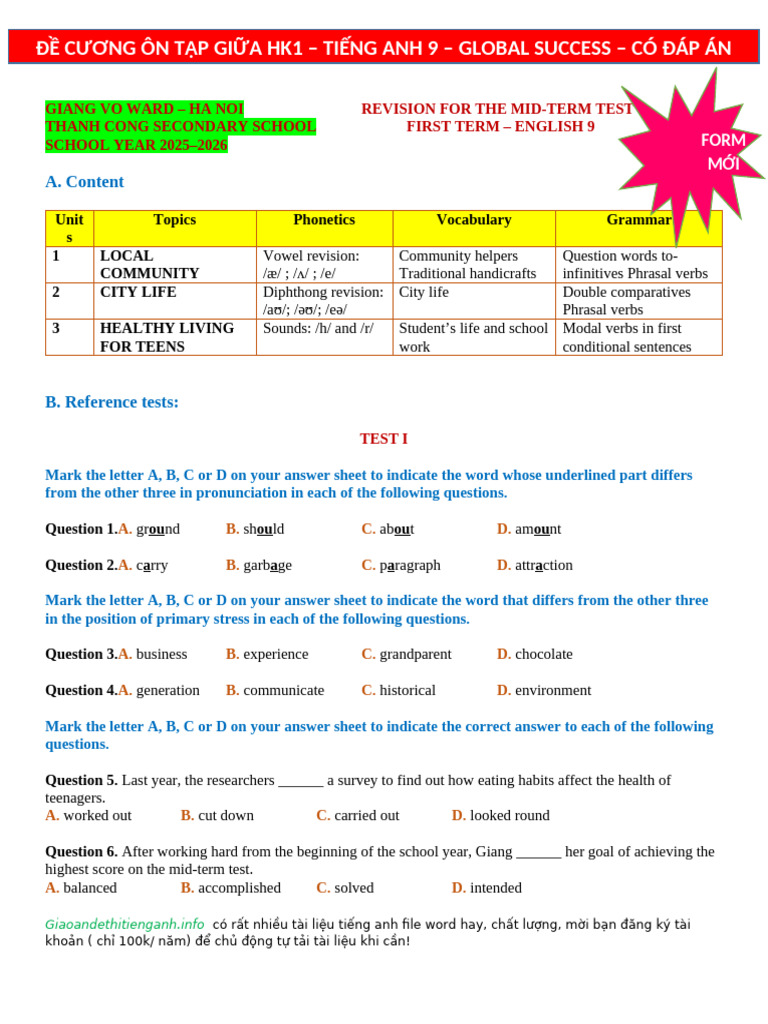 English 9 Mid-Term Test Review Guide | PDF | English Language