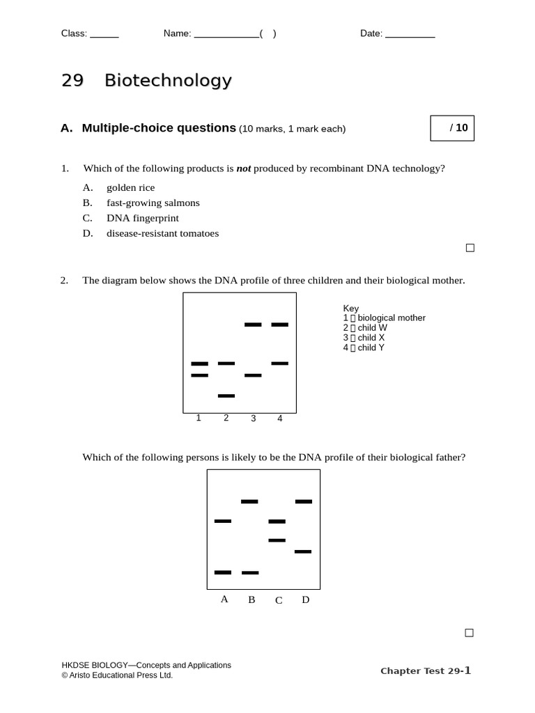 Biotechnology Chapter Test Questions | PDF | Plasmid | Genetic Engineering