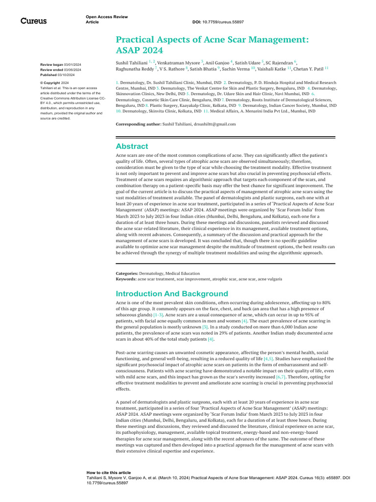 Practical Aspects of Acne Scar Management - ASAP 2024 | PDF | Scar | Skin