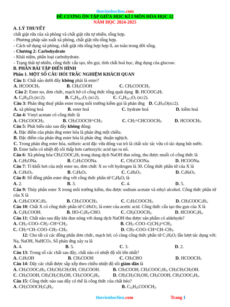 Thuvienhoclieu.com de Cuong on Tap Giua HK1 Hoa 12 KNTT | PDF
