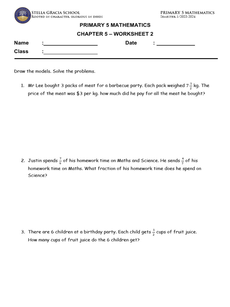 Primary 5 Math Worksheet 2 2023-2024 | PDF