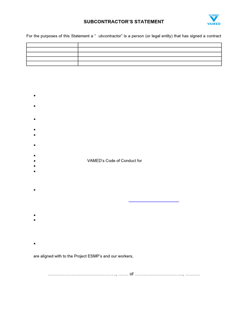 Subcontractor Statement WSP Revisto | PDF | Justice | Crime & Violence