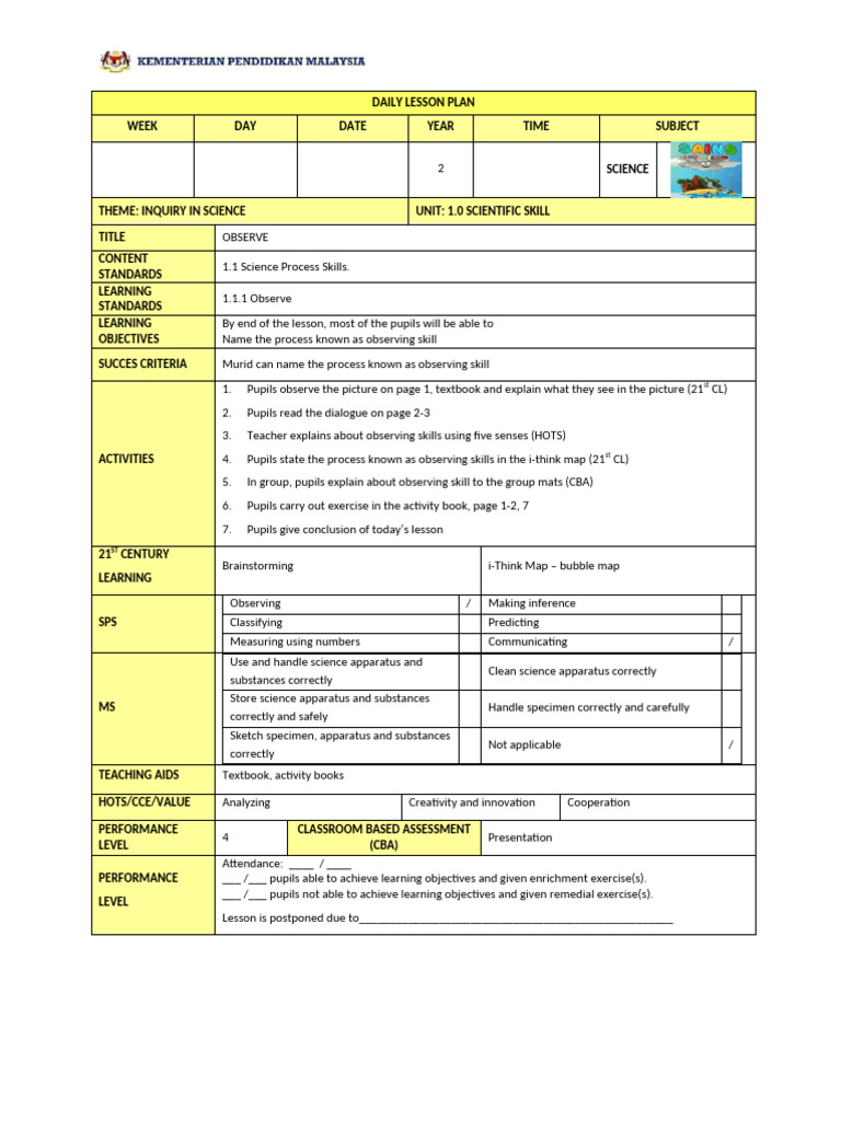 Science Lesson Plans: Observing & Classifying | PDF | Lesson Plan | Science