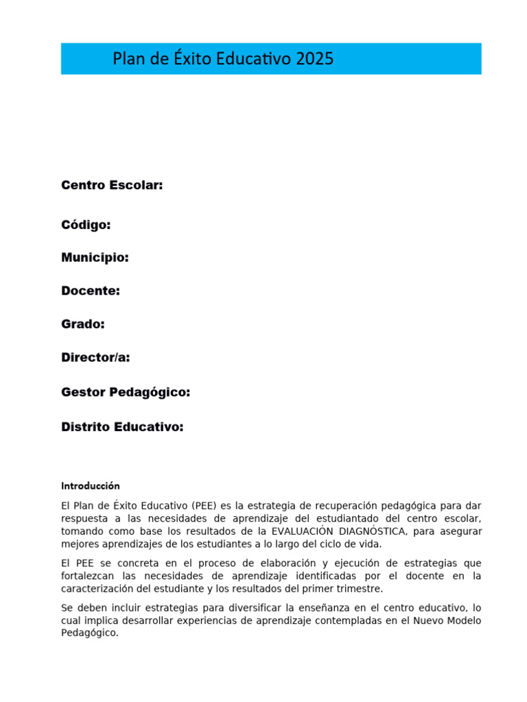 Plan de Éxito Educativo 2025 | PDF | Evaluación | Aprendizaje