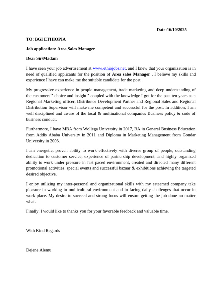 Area Sales Manager Job Application | PDF