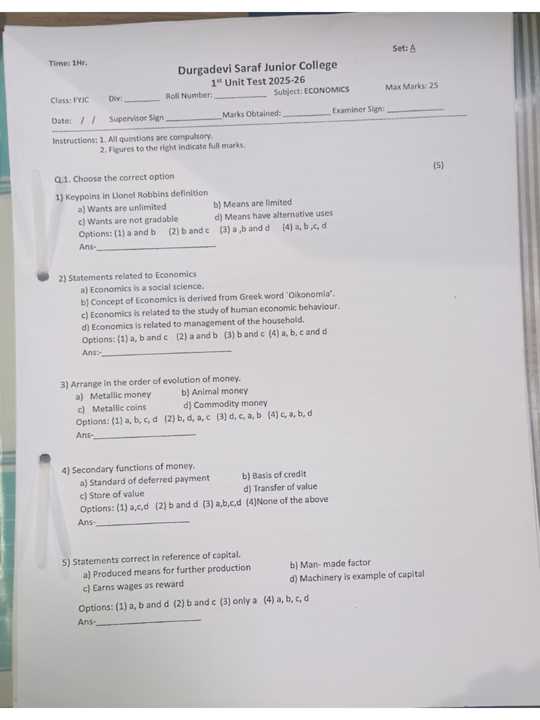 FYJC 1st Unit Test 25-26 | PDF