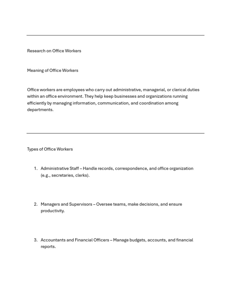 Overview of Office Workers' Roles | PDF