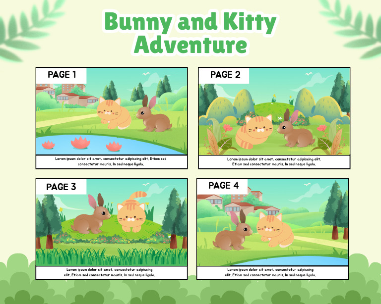 Green Playful Bunny and Kitty Adventure Storyboard | PDF