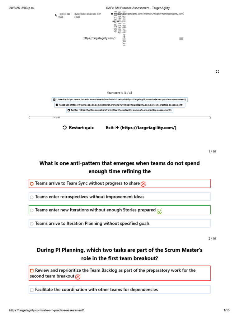 SAFe Scrum Master Practice Assessment | PDF | Agile Software ...
