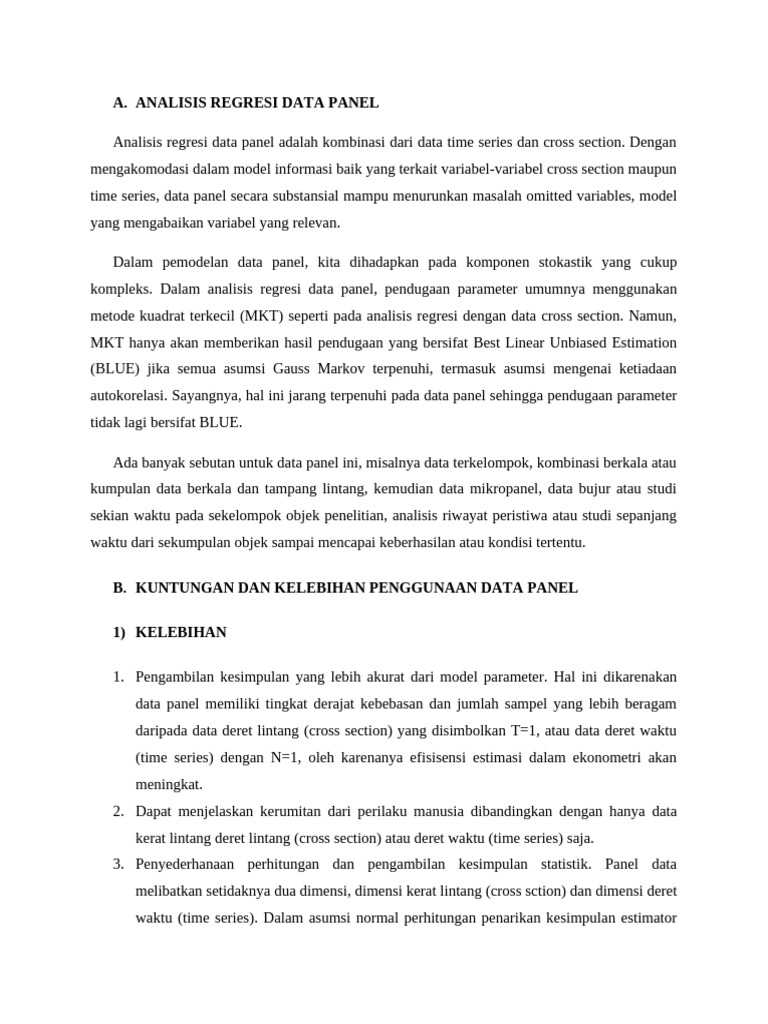 Analisis Regresi Data Panel dan Metode Estimasi | PDF