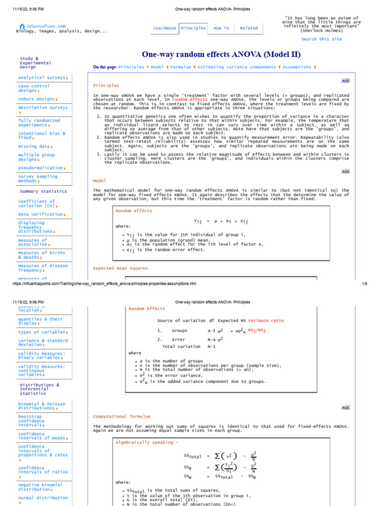 One-Way Random Effects ANOVA Guide | PDF | Analysis Of Variance | Variance