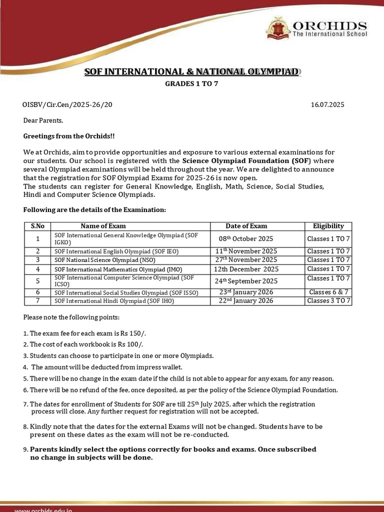SOF Olympiad Registration 2025-26 Details | PDF
