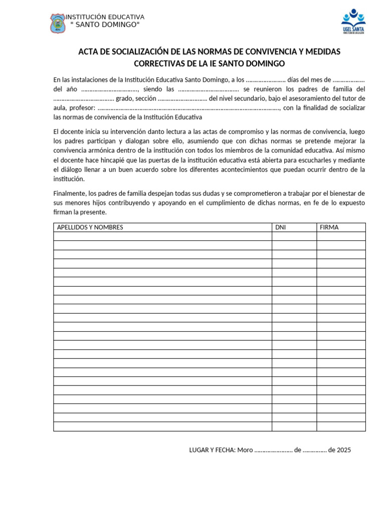 Normas de Convivencia IE Santo Domingo | PDF