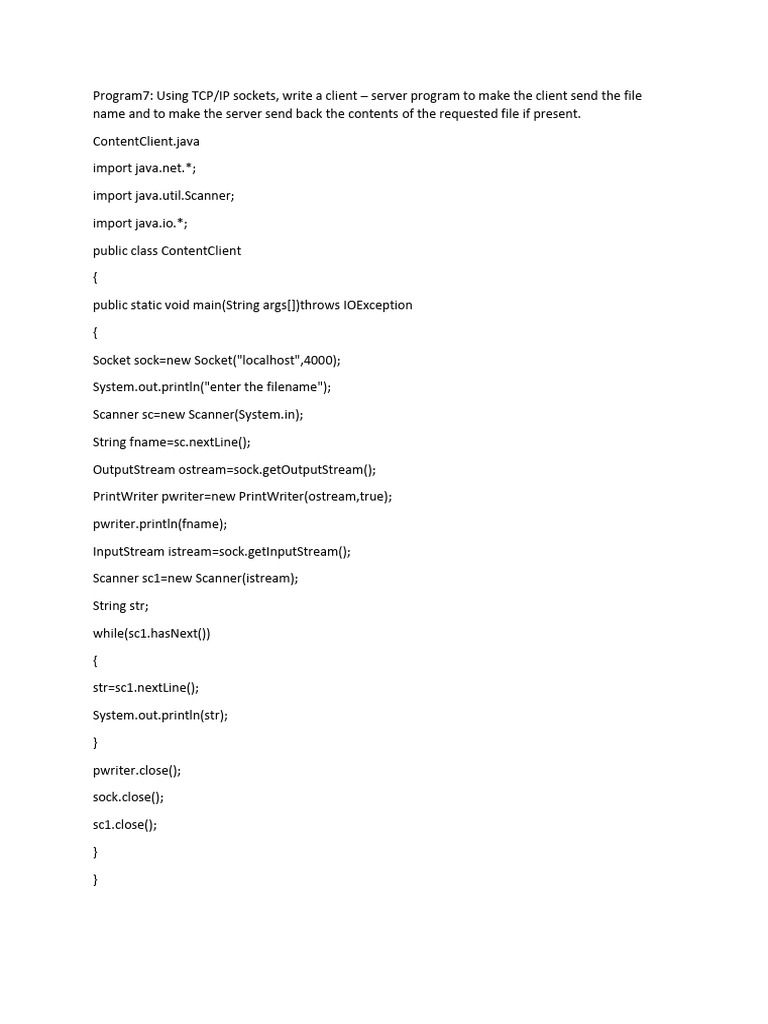 TCP/IP File Transfer Client-Server Program | PDF