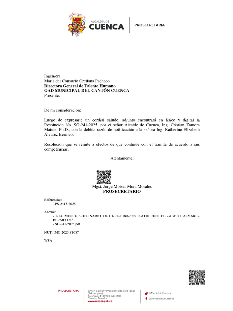 Resolución No. Sg-241-2025 Katherine Alvarez Bermeo Sobre 2do Regimen ...